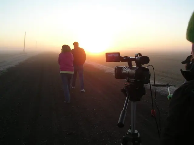 Filming at sunrise on a country road