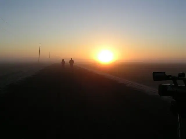 Foggy sunrise on a prairie road